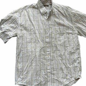 STETSON Short Sleeve Button Down Plaid Men's Size XL 100% Cotton Blue Green